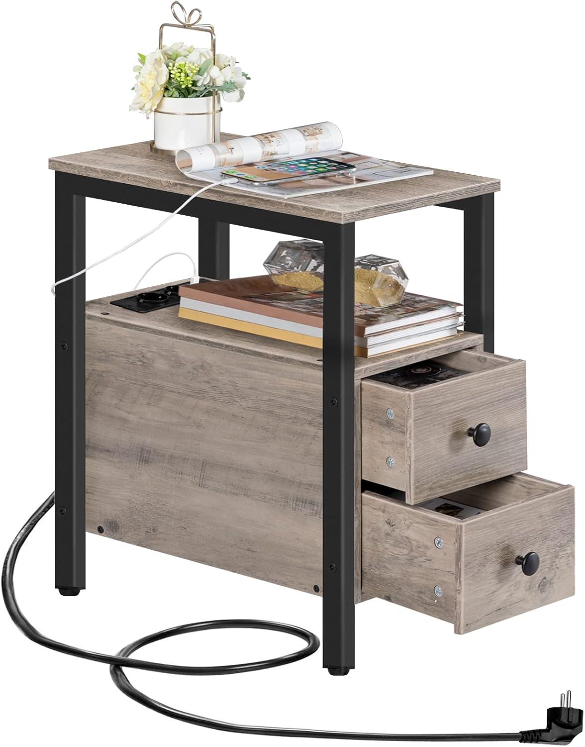 Beistelltisch mit Ladestation und USB-Anschluss, Sofatisch mit Schubladen