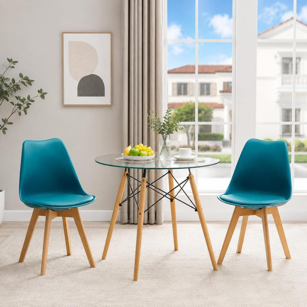 Türkis Esszimmerstühle Set (4x) mit PU-Sitzkissen