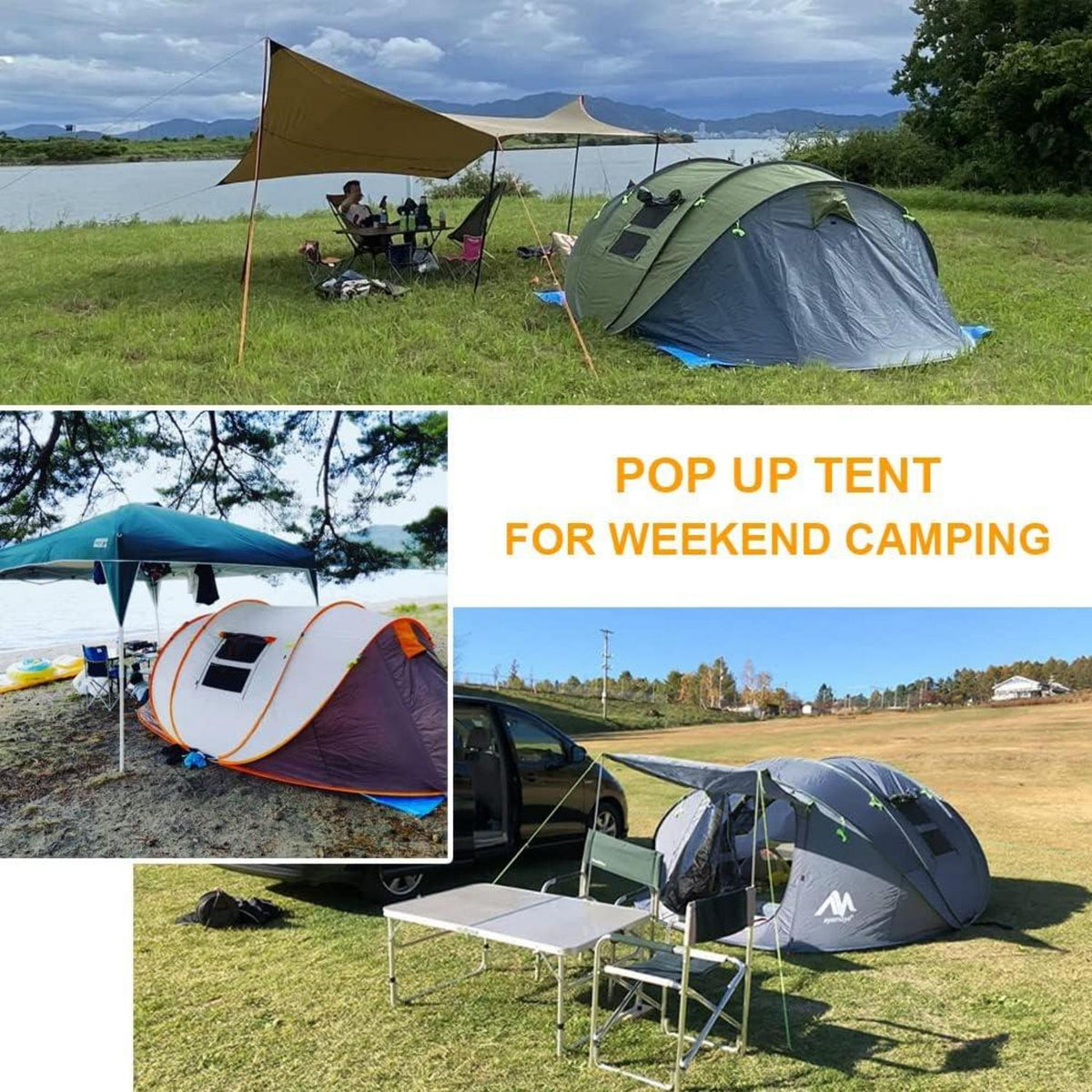 AYAMAYA Zelt 4-6 Personen Wasserdicht Pop up Familienzelt 6-Mann Zelt Outdoor Grau Marine
