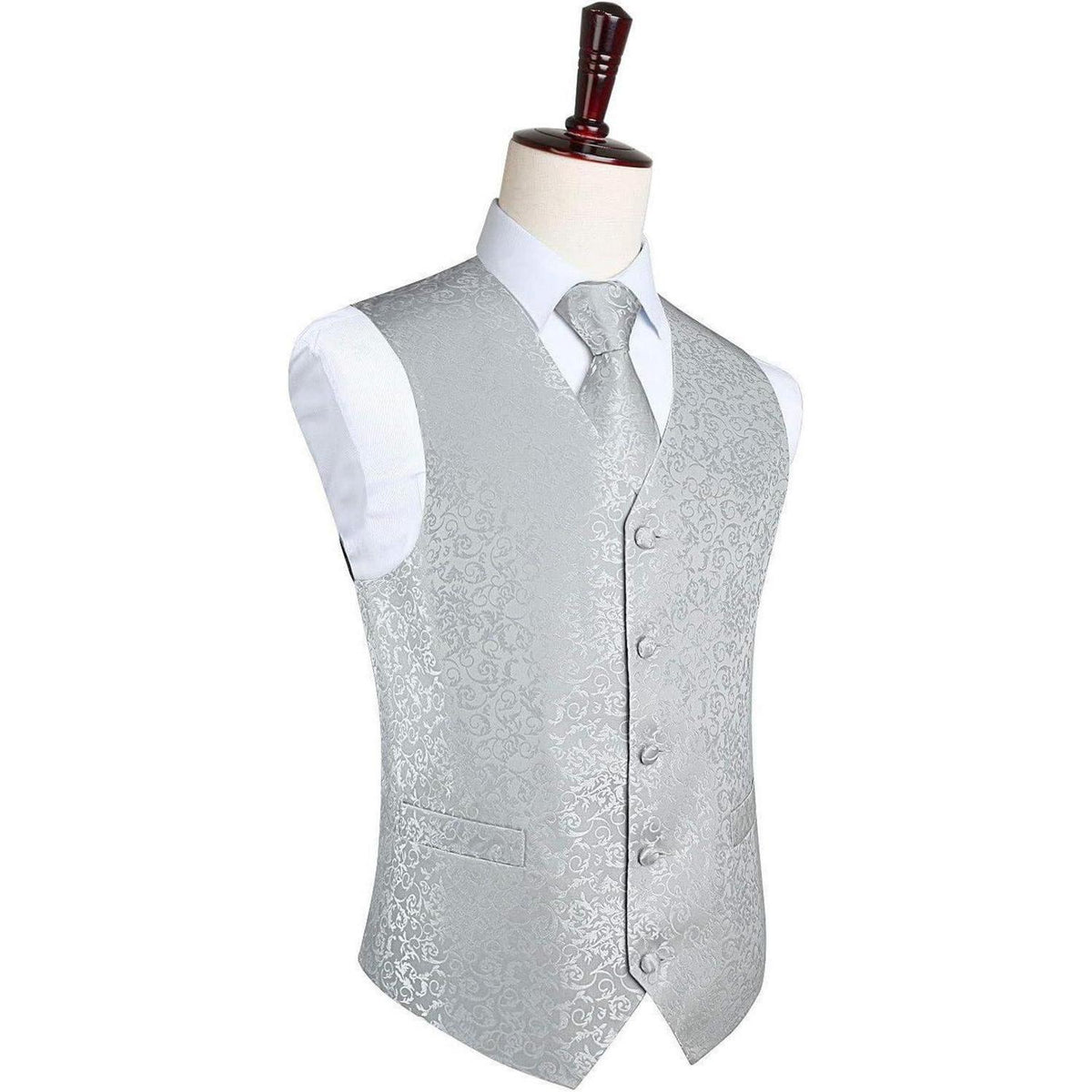 Herren Weste Krawatte Einstecktuch Set Jacquard Gelb 3XL