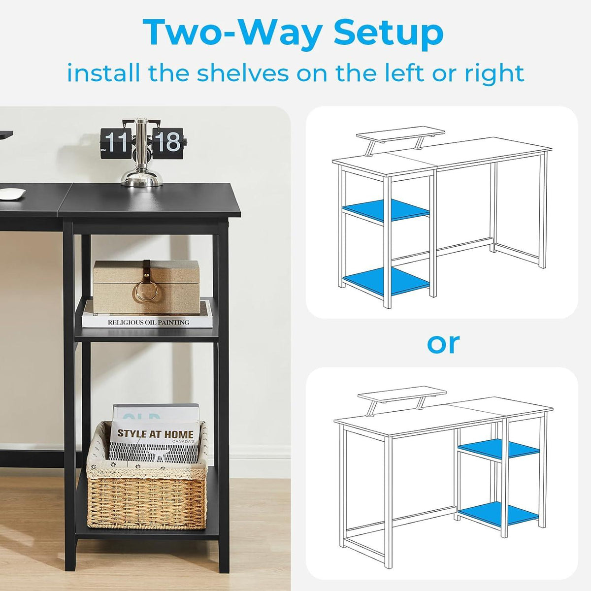 Schreibtisch 140cm mit Stauraum und Monitorständer Schwarz
