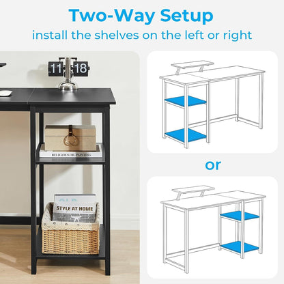 Schreibtisch 140cm mit Stauraum und Monitorständer Schwarz