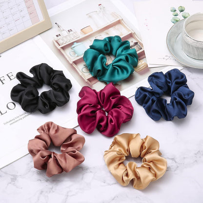 6er Set Seidige Satin-Haargummis für Damen - 6 Farben