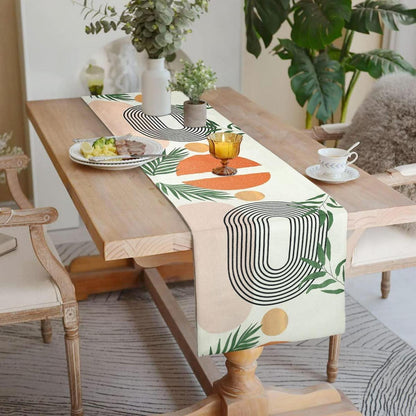 Beiger abstrakter Leinen Tischläufer 40x140 cm – Boho Deko