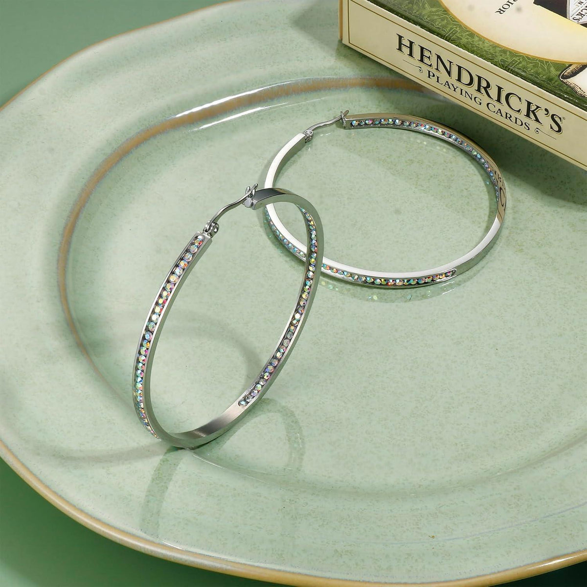 Creolen Edelstahl Damen 60mm mit Zirkonia, Silber/Gold/Roségold