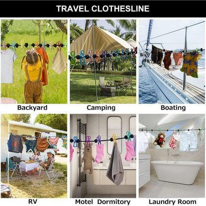Tragbare Wäscheleine mit Wäscheklammern für Camping und