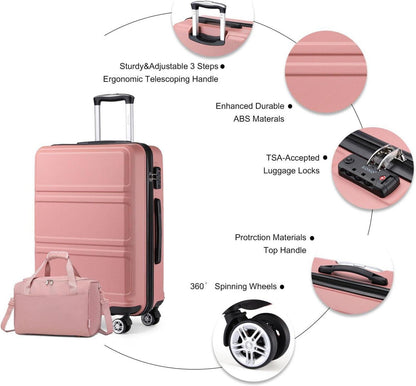 Groß Reisekoffer Set mit Ryanair Reisetasche, Rosegold 74cm