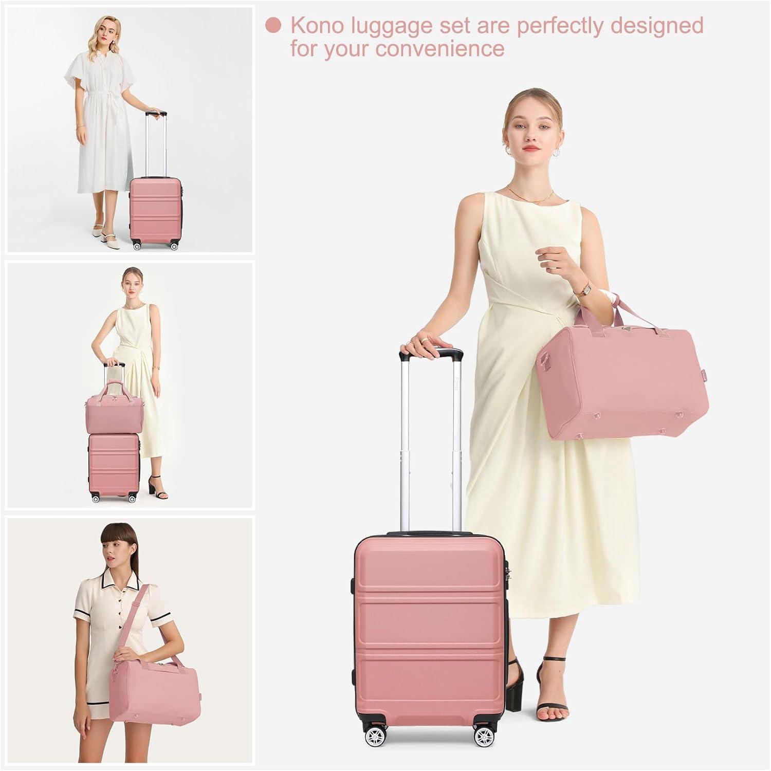 Reisekoffer Rollkoffer Set 74cm Trolley Koffer mit Reisetasche, Rosegold