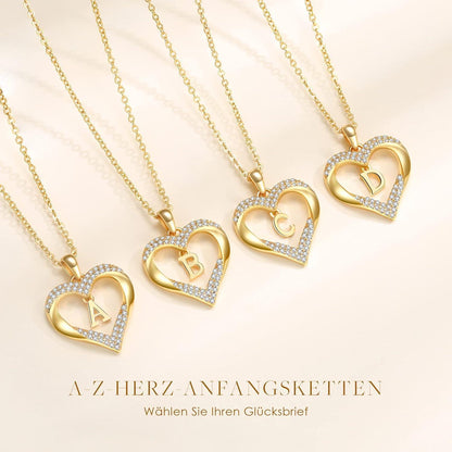 Personalisierte Initialen-Herz Halskette 925 Sterling Silber
