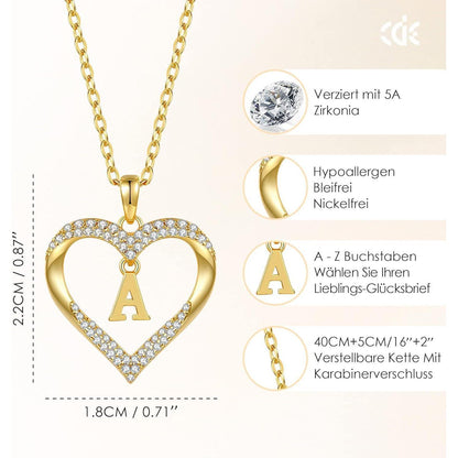 Personalisierte Initialen-Herz Halskette 925 Sterling Silber