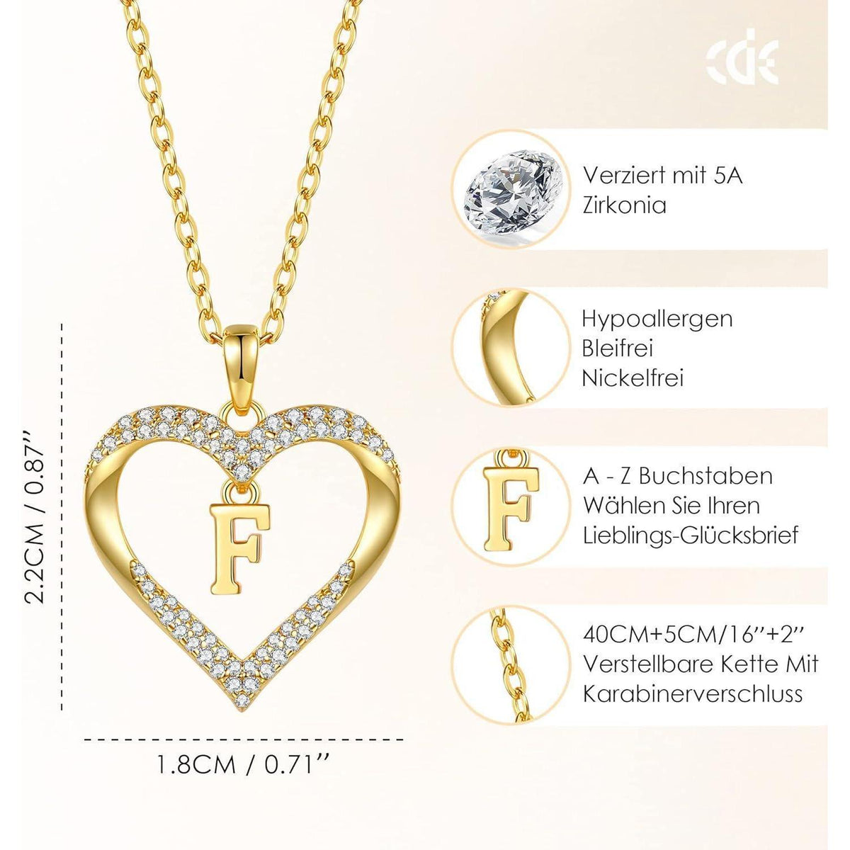 Initialen Halskette Herz Anhänger vergoldet 925 Sterling Silber