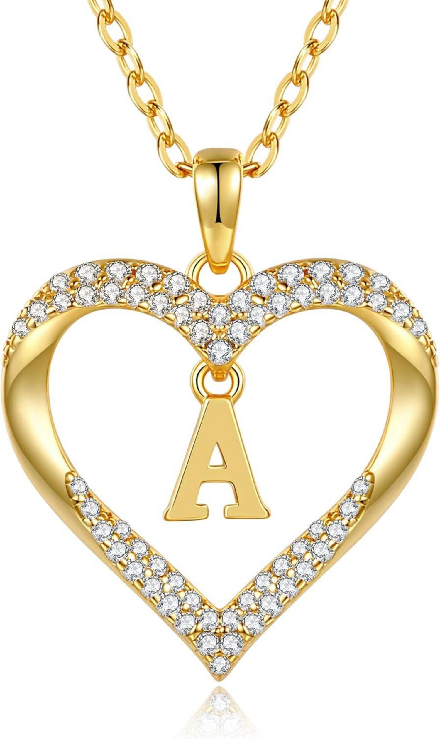 Initialen Herz Anhänger Halskette Damen 18K Vergoldet Zirkonia Schmuck
