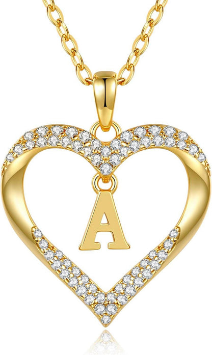 Initialen Herz Anhänger Halskette Damen 18K Vergoldet Zirkonia Schmuck