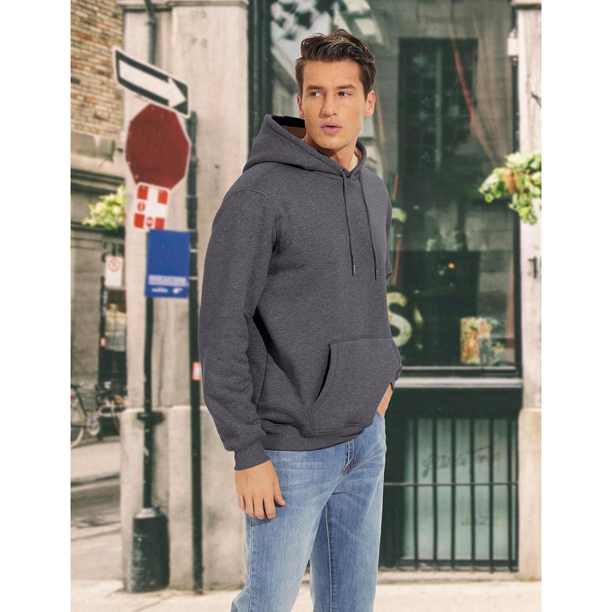 Gefütterter Kapuzenpullover Herren – Warm & Bequem Dunkelgrau
