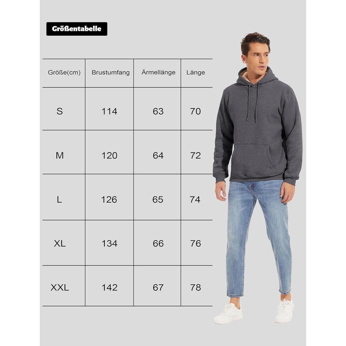 Gefütterter Kapuzenpullover Herren – Warm & Bequem Dunkelgrau