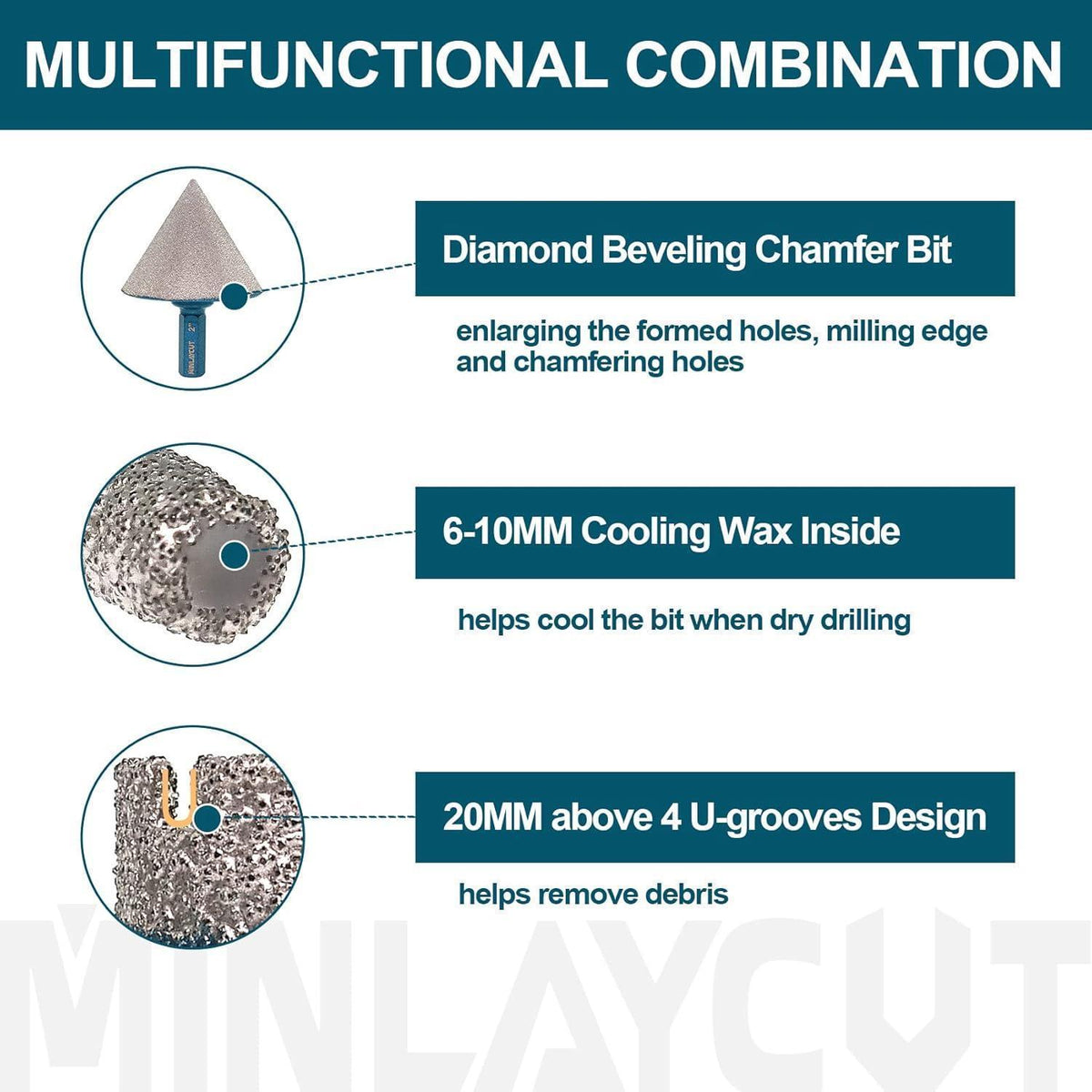 Diamant Fliesenbohrer Set 11tlg. mit Fingerfräser für Granit & Marmor