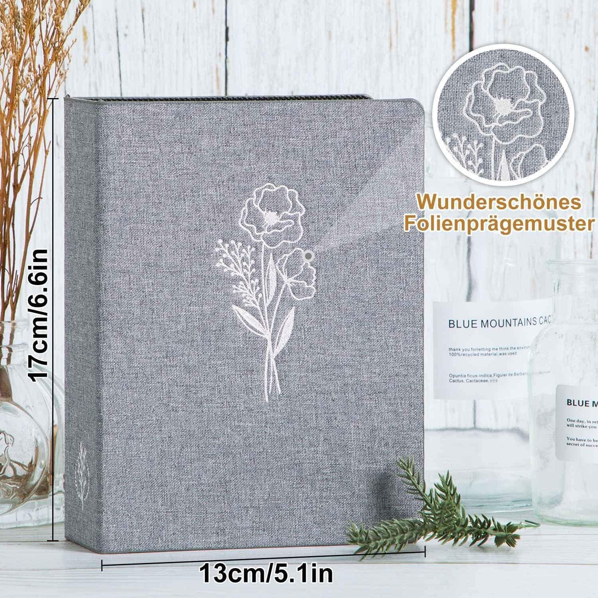 Fotoalbum 10x15 50 Pockets Leinen Grau 2 Packungen
