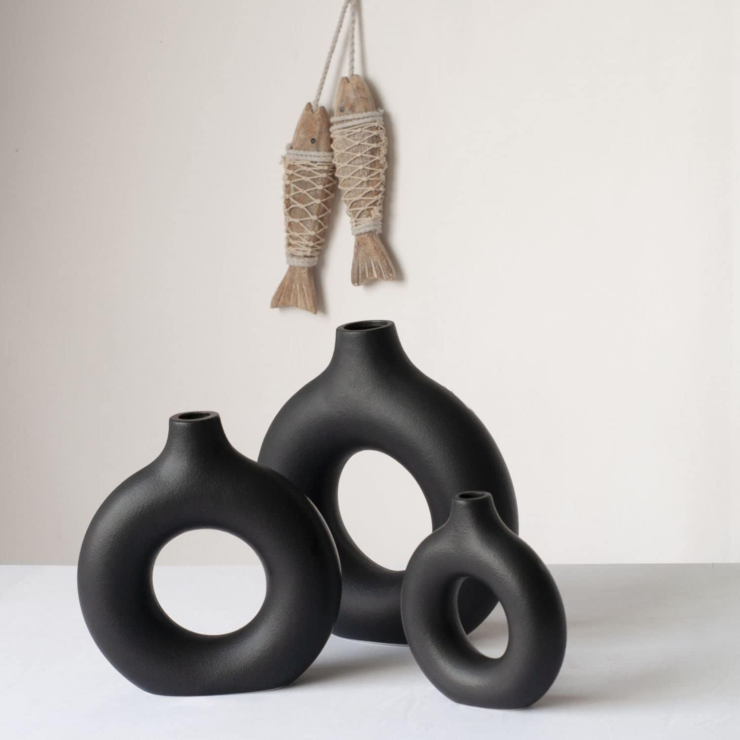 CEMABT Handmade Vase Schwarz matt Keramik für Deko 2er Set
