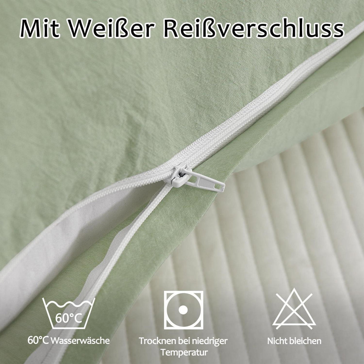 Gewaschener Baumwoll Kissenbezug 40x40 cm - 2er Set Hellgrün
