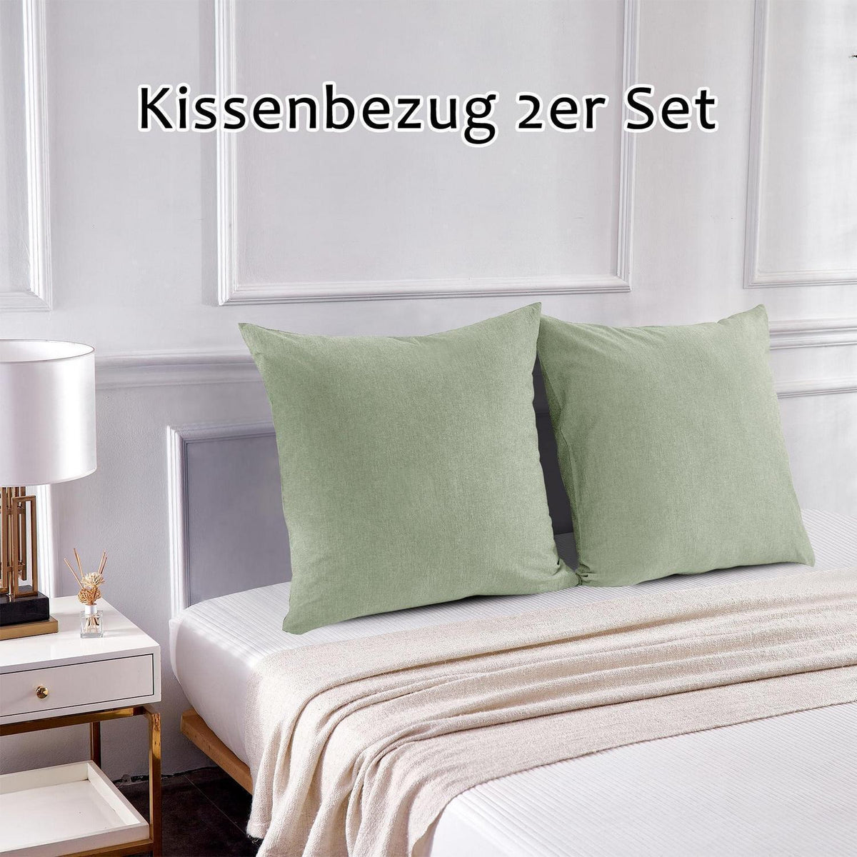 Gewaschener Baumwoll Kissenbezug 40x40 cm - 2er Set Hellgrün