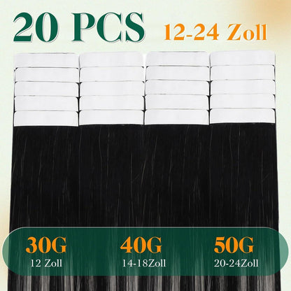 Echthaar Tape Extensions Schwarz Silber Ombre 45cm