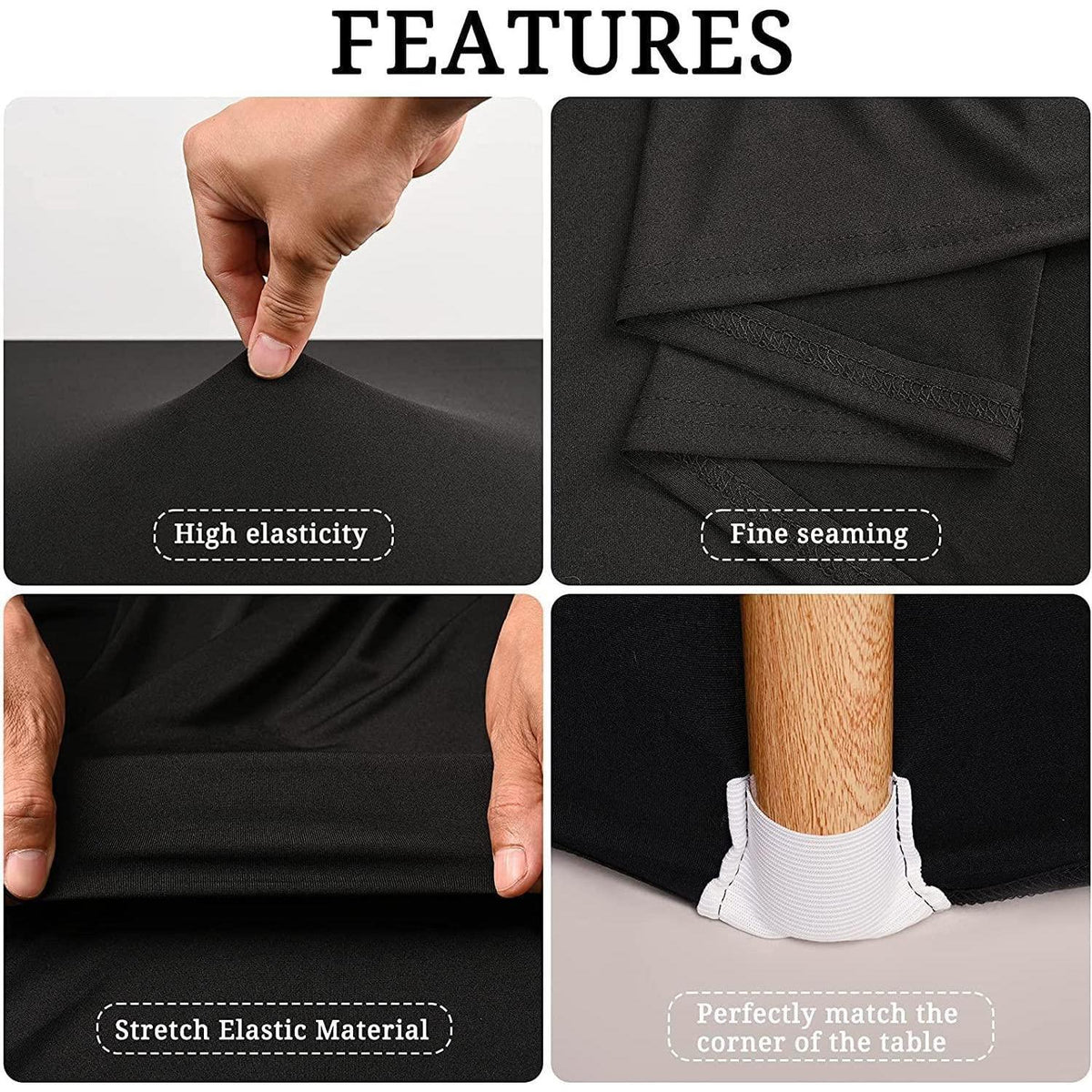 6x Schwarze Spandex Tischdecken 6 Fuß - Dehnbar & Anti-Falten