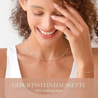 Halskette Damen 925 Silber vergoldet mit Geburtsstein
