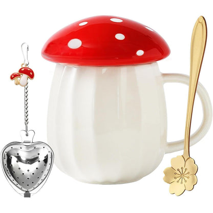 Kawaii Pilz Kaffee Tasse Set mit Deckel - Geschenke für