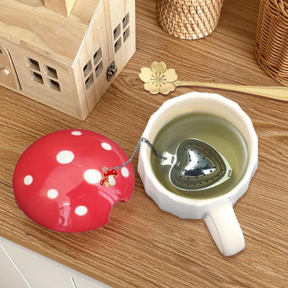 Kawaii Pilz Kaffee Tasse Set mit Deckel - Geschenke für