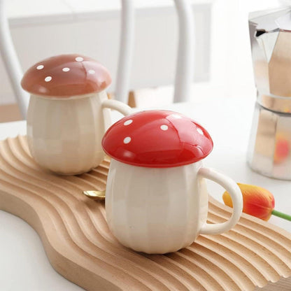 Kawaii Pilz Kaffee Tasse Set mit Deckel - Geschenke für