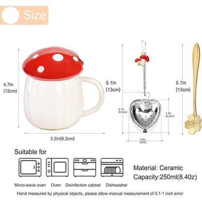 Kawaii Pilz Kaffee Tasse Set mit Deckel - Geschenke für