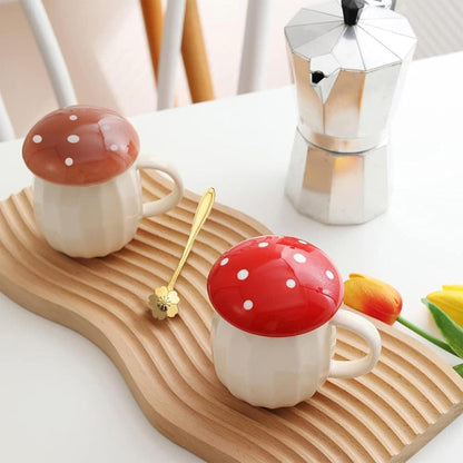 Kawaii Pilz Kaffee Tasse Set mit Deckel - Geschenke für