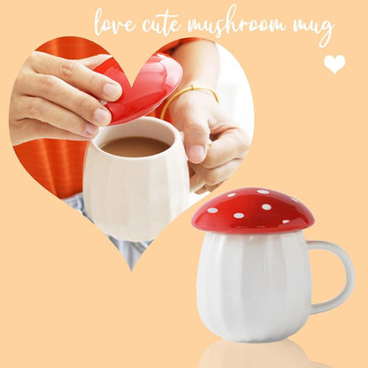 Kawaii Pilz Kaffee Tasse Set mit Deckel - Geschenke für