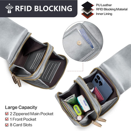 Kleine Handy Umhängetasche Damen Crossbody 2 RFID Fächer