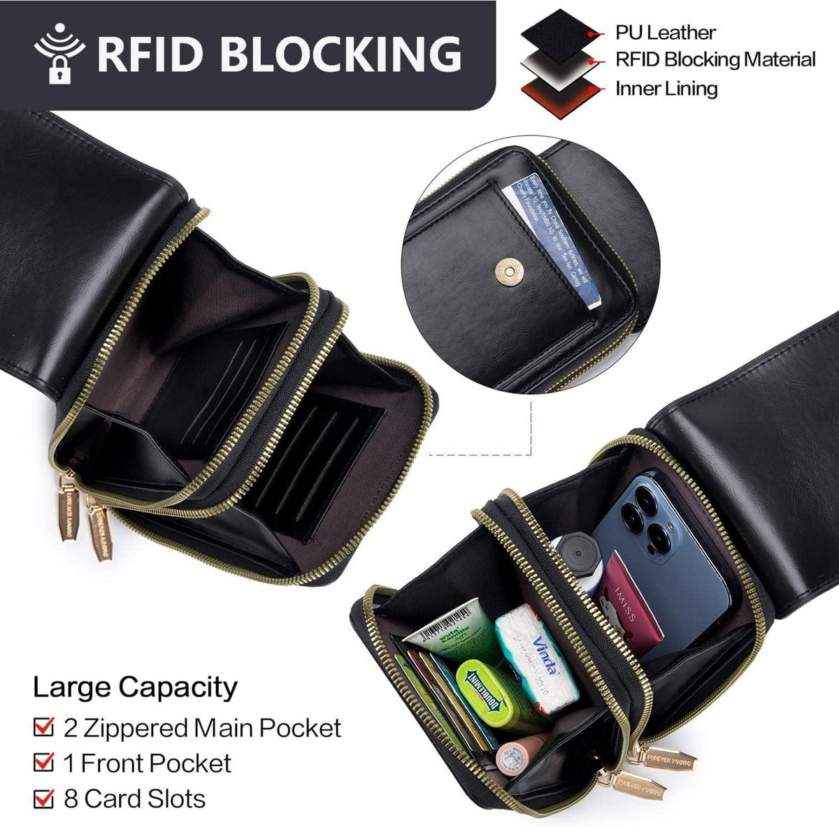 Kleine Damen Umhängetasche Handy Crossbody Roulens 3 in 1