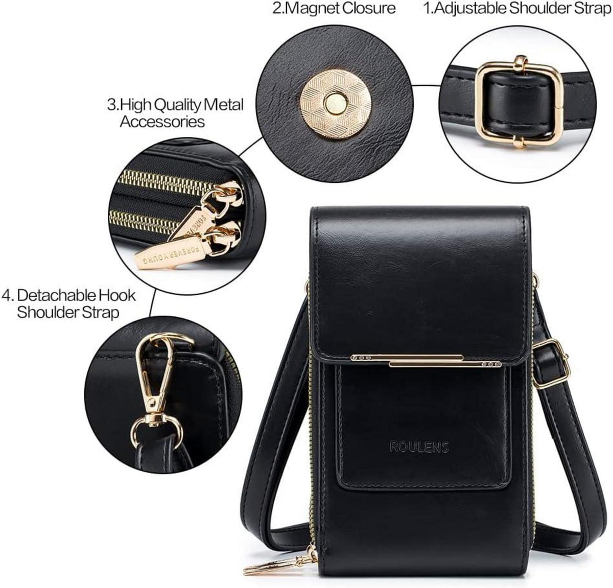Kleine Damen Umhängetasche Schultergurte Crossbody Handytasche Schwarz