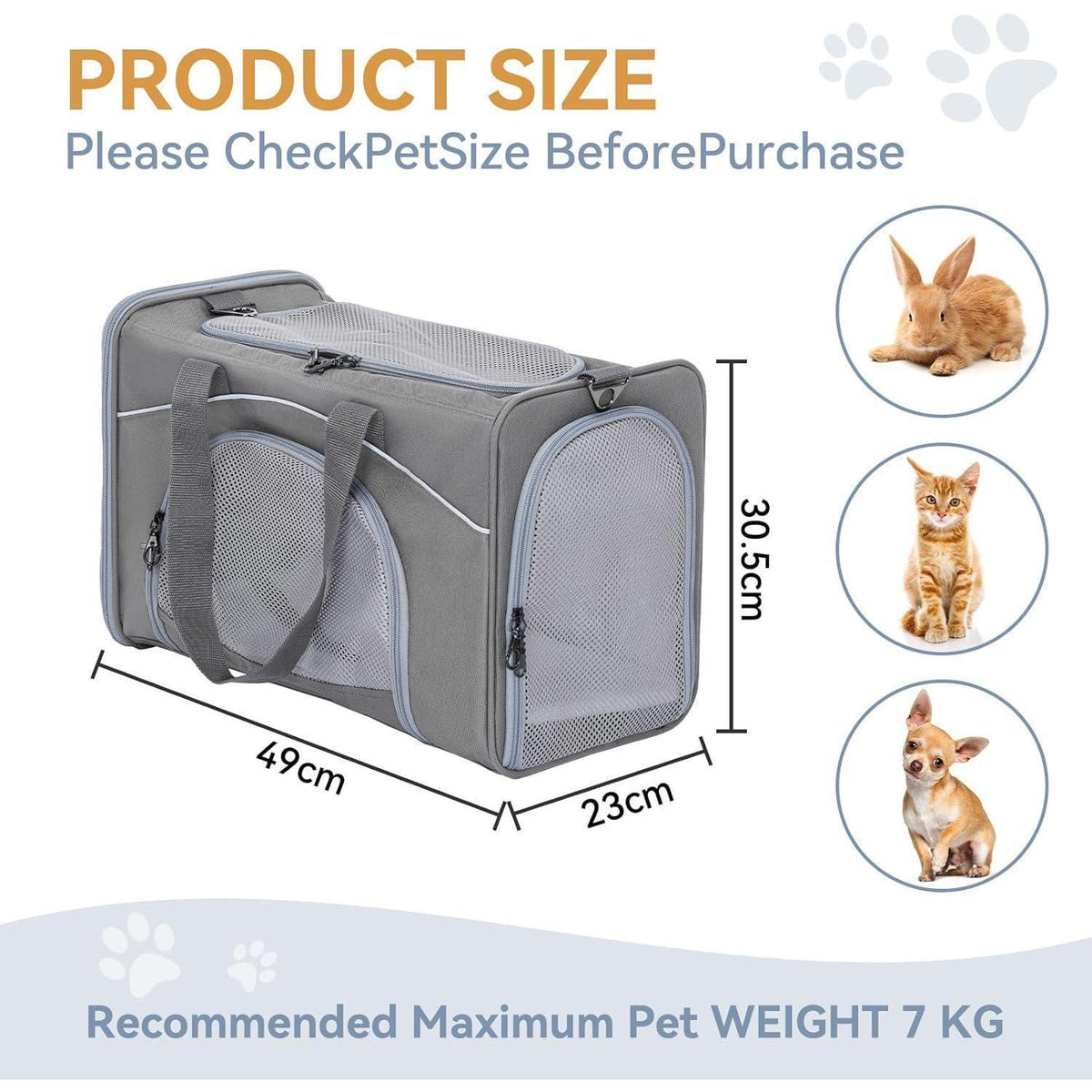 Petsfit Transporttasche für Hunde & Katzen – Grau, Medium