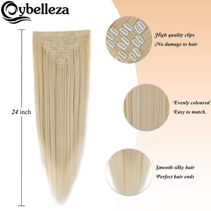 Clip-In Haarverlängerung glatt, 60cm Naturblond Ombre