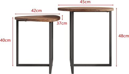 Runder Couchtisch Set 2er Schwarz Braun Holz Metall