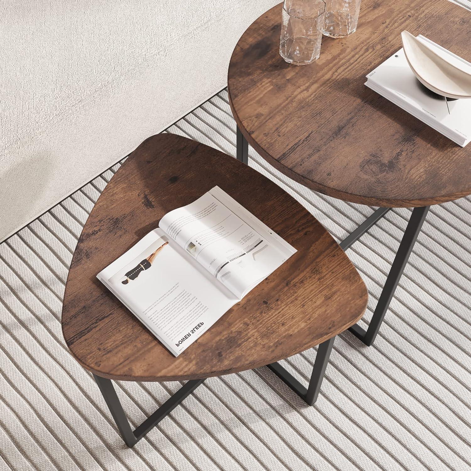 Couchtisch Rund 2er Set Metall Holz Schwarz Braun