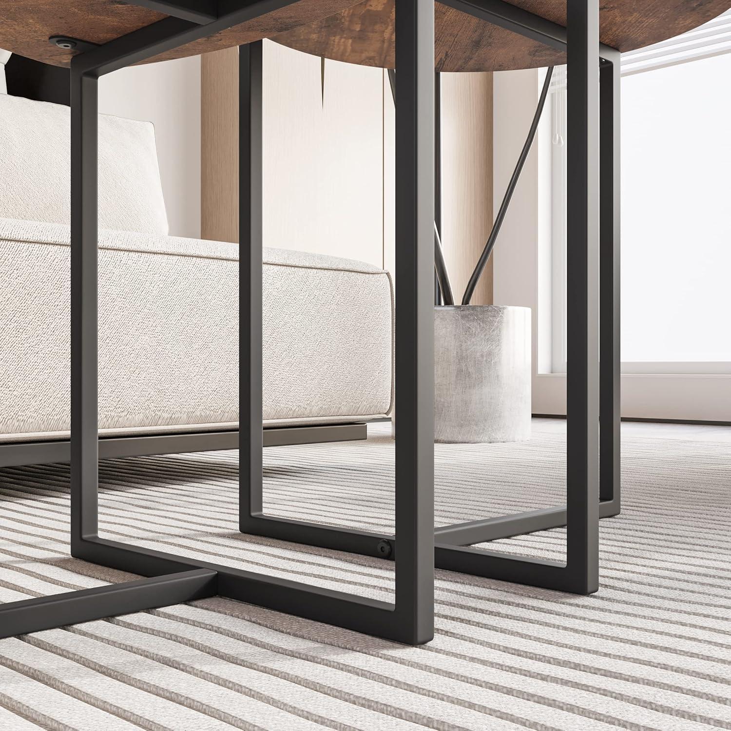 Couchtisch Rund 2er Set Metall Holz Schwarz Braun Design modern