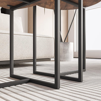 Couchtisch Rund 2er Set Metall Holz Schwarz Braun Design modern