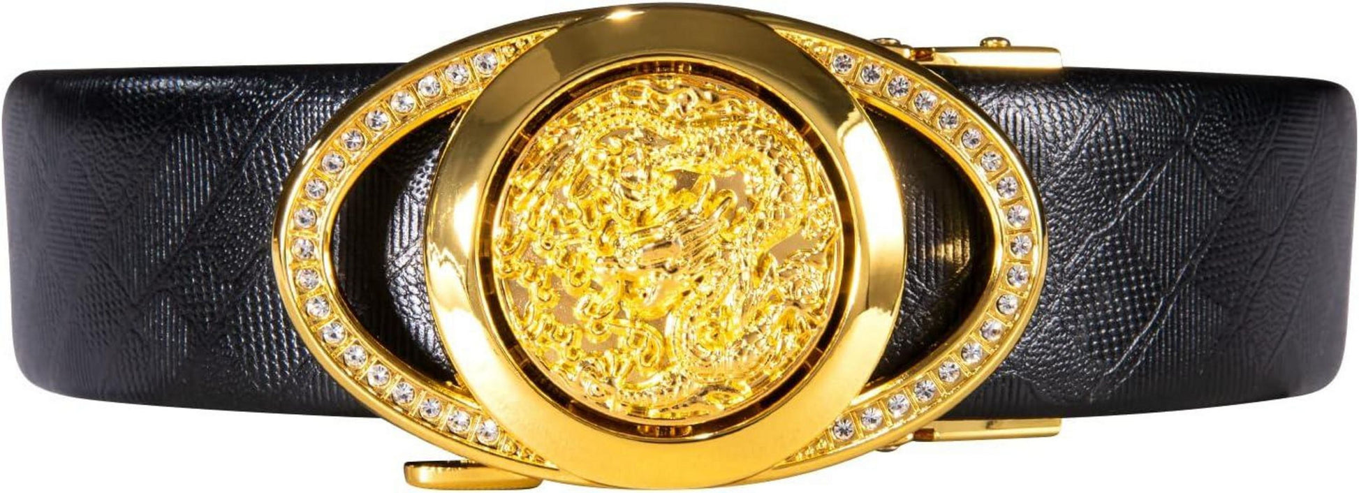 Herren Ledergürtel Schwarzer Ratschengürtel automatische Schnalle Verstellbar 110 cm - Geschenkbox Goldenes Drachenmuster