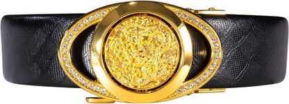 Herren Ledergürtel Schwarzer Ratschengürtel automatische Schnalle Verstellbar 110 cm - Geschenkbox Goldenes Drachenmuster