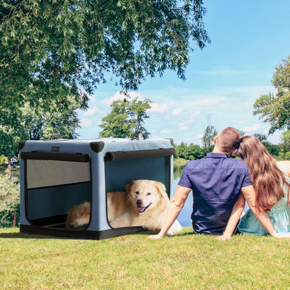 Faltbare Hundebox mit Stoffbezug – Blau L