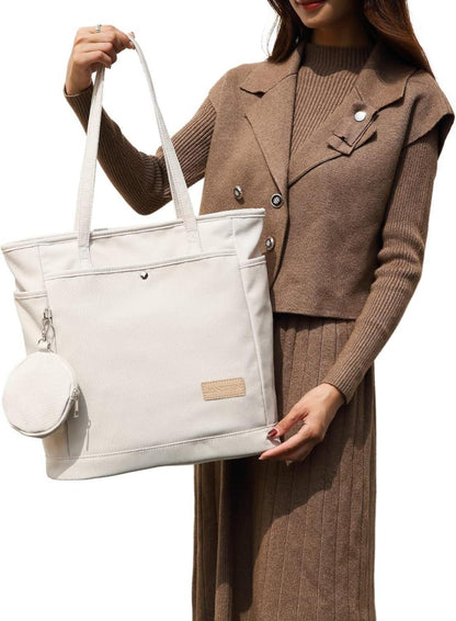 Damen Handtasche Groß mit Kleingeldbörse und Reißverschluss Beige