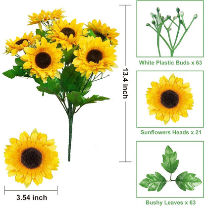 Künstliche Sonnenblumen 3 Bünde, Seide & Kunststoff, 34cm
