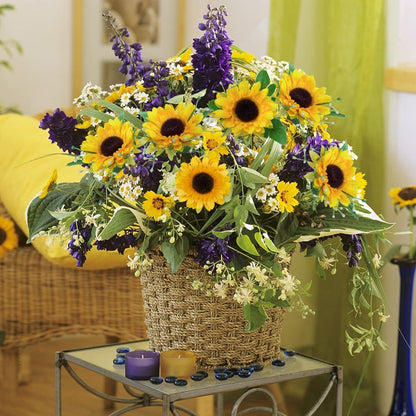 Künstliche Sonnenblumen 3 Bünde, Seide & Kunststoff, 34cm