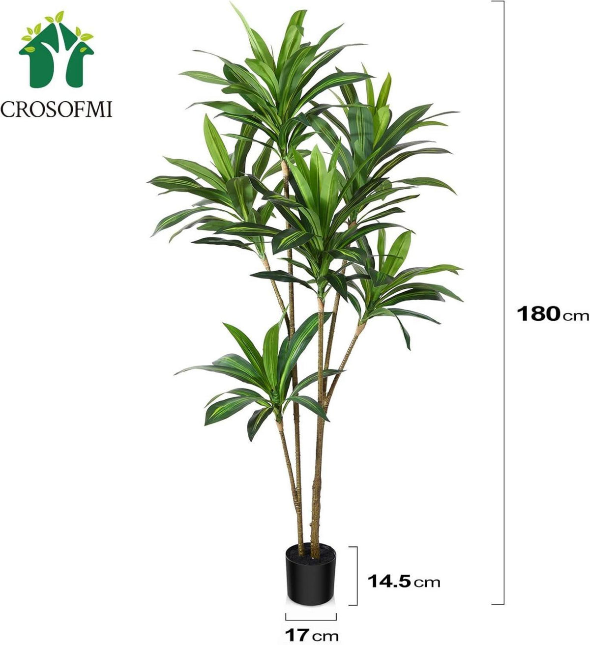 Künstlicher Drachenbaum 180cm Tropische Pflanze im Topf Fake Plant