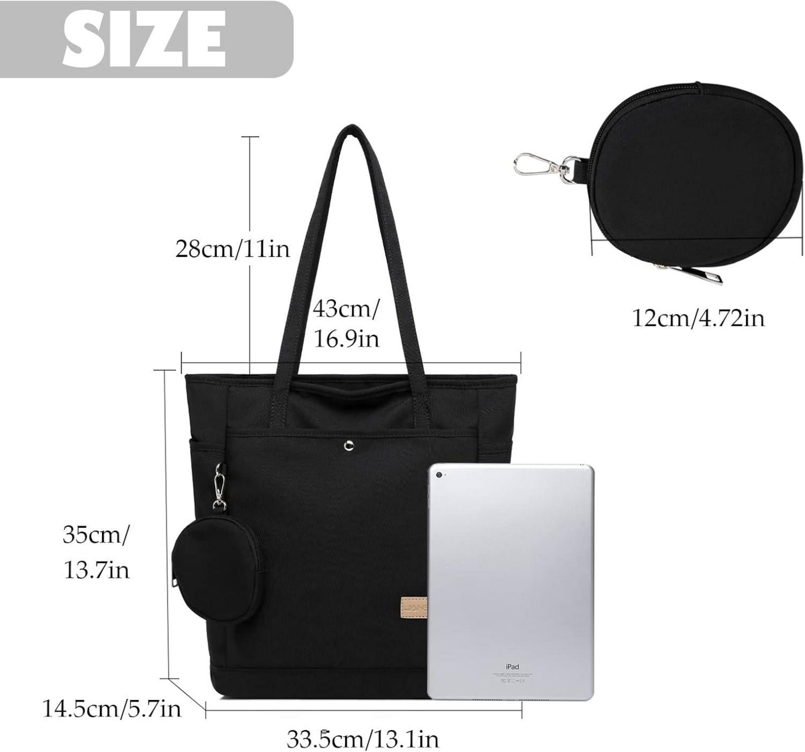 JANSBEN Damen Shopper Handtasche Schultertasche Stoff Einkaufstasche Schwarz